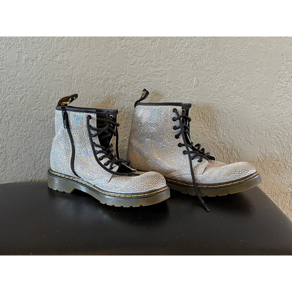 Dr. Martens 1460 J Silver Holographic Glitter Combat Boots Side Zip US L 5 36 EU